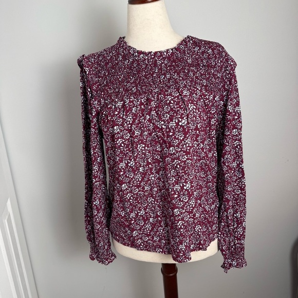 J. Crew Floral Burgundy Blouse - Picture 1 of 7